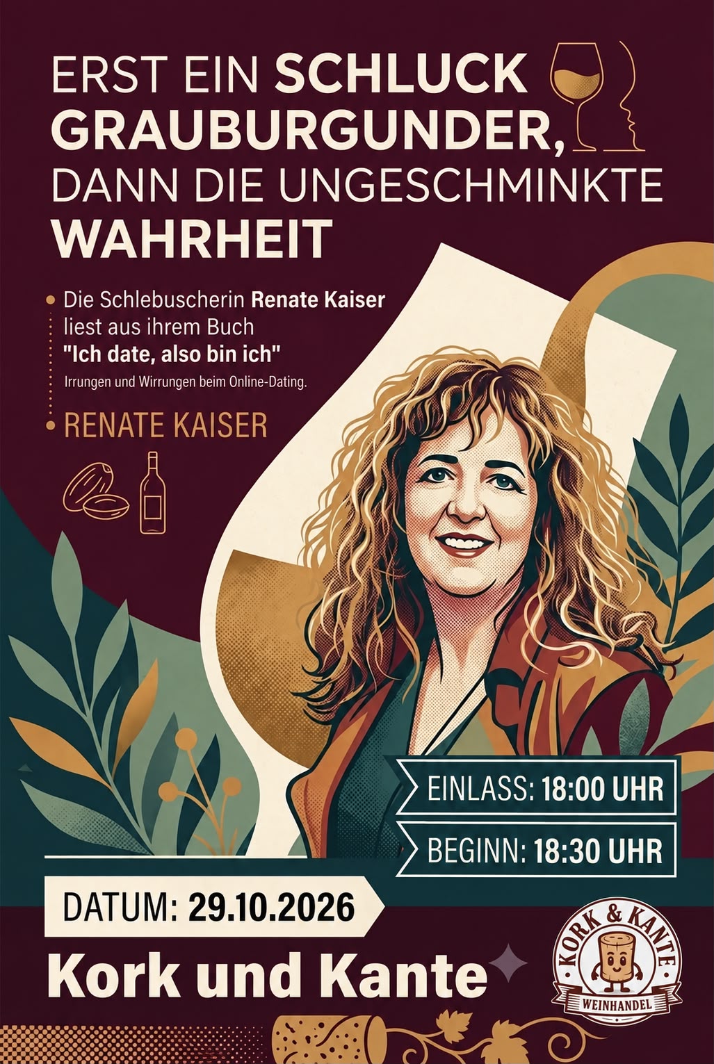 Lesung mit Renate Kaiser bei Kork & Kante Schlebusch 29.10.2026